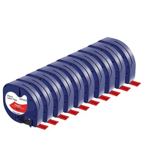 10pk 12mm etichetta nastri compatibili con LT 91201 12267 91200 91202 91203 91204 91205 per la macchina etichettatura LT100HBlack on rosso