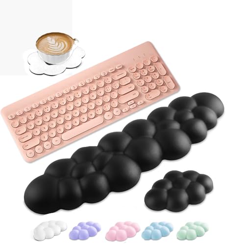 VIKIBO Upgrade Leather Cloud Keyboard Wrist Rest Mouse Pad Set, Cloud Wrist Rest with Support, Comfortable Memory Foam, Ergonomic, Black