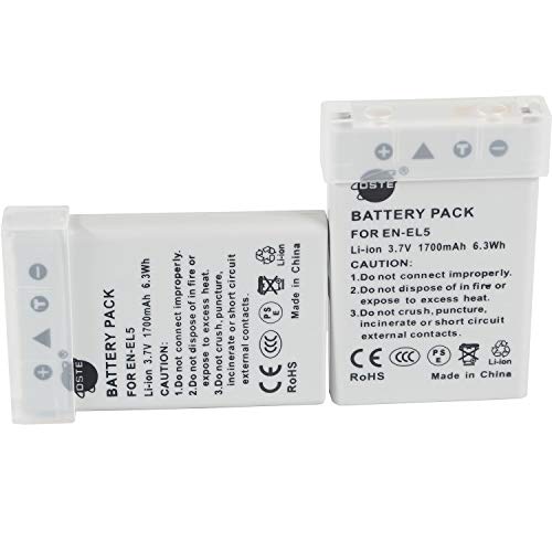DSTE 2PCS EN-EL5 (1700mAh/3.7V) Battery Compatible for Nikon Coolpix P510 P520 P530 P5100 P6000 S10 P80 P90 P100 P500