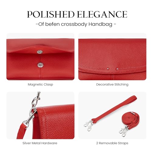 Image of befen Genuine Leather Small Crossbody Bags for Women, RFID Leather Purse | Small Crossbody Purse with Built in RFID Wallet,Trendy Cell Phone Purse Shoulder Handbag