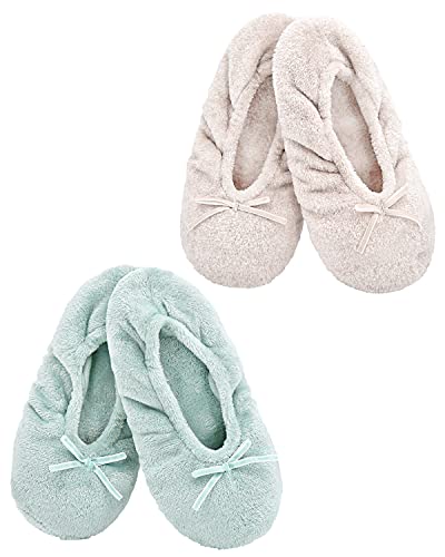 Image of Panda Bros 2 Pairs Women's Ballerina House Slippers, Anti-Skid Comfy Warm Ballet Style Slippers