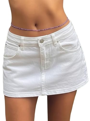 White Jean Skirts for Women Sexy Mid Waist Sexy Basic