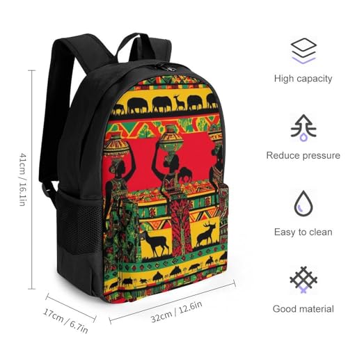 Supdreamc Ethnic Tribal African Black Women Deer Elephants Art Rucksack Polyester Anti-Theft Multipurpose Bookbag Big Capacity Travel and Sport Backpack Rucksack With Side Pockets2