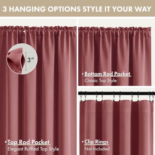 Image of MIULEE 4 Panels Short 36 Inch Blackout Kitchen Window Curtain Dusty Rose | Light Blocking, Cafe Curtains, Room Darkening Thermal Insulation, Privacy Protection, Half-Tier Curtains for Small Windows
