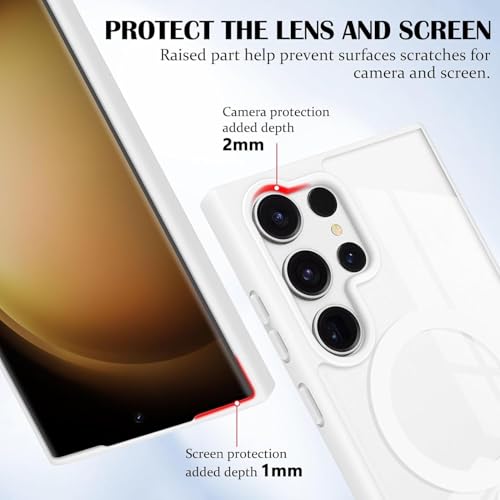 Image of DIZORO Samsung S24 Ultra Case, Compatible with Mag Safe, Non Yellow Military-Grade Drop Protection & Hard PC Back Cover Slim Transparent Anti-Scratch Shockproof Phone Case White
