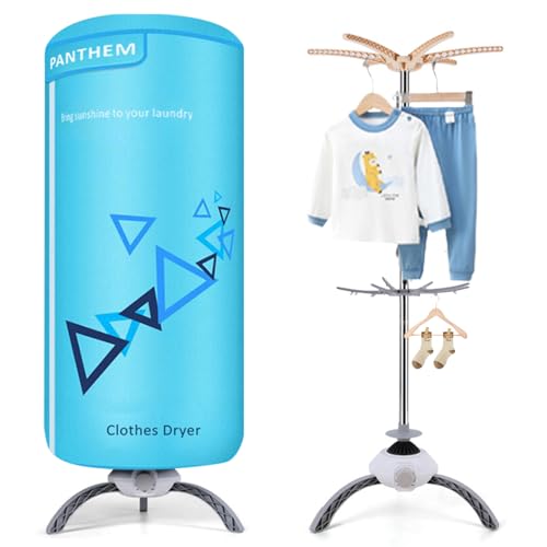 panthem 900W Portable Electric Clothes Dryer - Compact 2-Tier Detachable Heated Rack with Timer 12KG Capacity Space Saving Fast Warm Air Drying for Home Apartment RV and Travel Blue