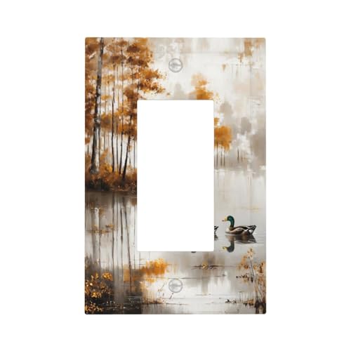 Decorative Outlet Covers Funny Ducks Vintage Lakeside Landscape 1 Gang Single Decora GFCI Device Light Switch Covers Plate 1 Rocker Wall Plate Jumbo Faceplate for Home Decor