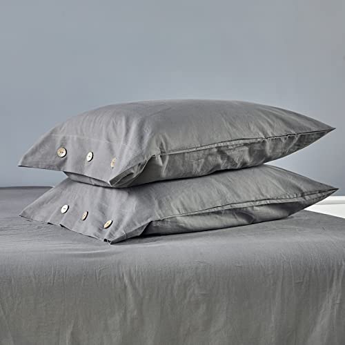 Jellymoni Grey 100% Washed Cotton Duvet Cover Set, 3 Pieces Luxury Soft Bedding Set With Buttons Closure,Solid Gray Color Pattern Duvet Cover Queen Size(No Comforter) #TOP5
