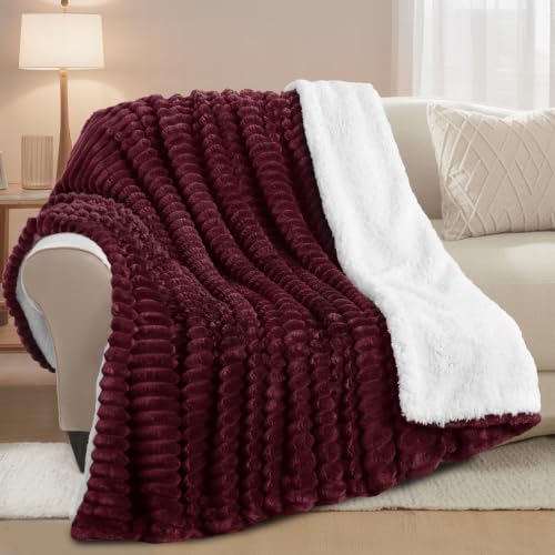 RUIKASI Sherpa Decke Warme Kuscheldecke Flauschige 130x150 cm Weinrot – Ansicht 2