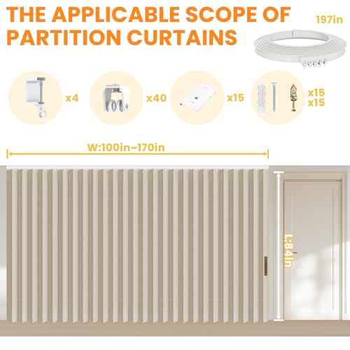 Image of Room Divider Curtain Sets with Flexible Ceiling Track, Privacy Soundproof Curtain for Bedroom Office Patio Sliding Door(Beige, W180 x L84, 1 Pack)