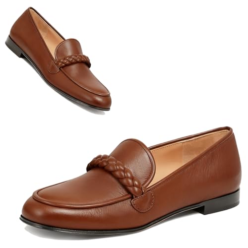 Image of MOOMMO Women Comfortable Suede Loafer Flats Round Closed Toe Slip On Penny Loafers Knitted Strap Oxford Loafer Shoes for Office Ladies Work Daily Casual Club Driver Flats Spring Elegant 4-11 M US