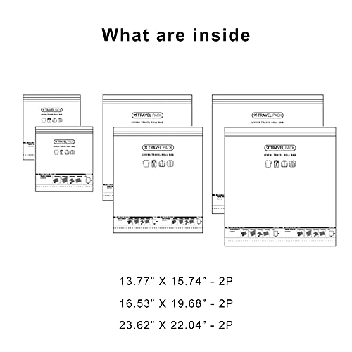 Set Of 6, The Elixir Deco Rolling Storage Bags Space Saver For Clothing On The Go, Travel Trips, Zip Sealing, Space Saving (S - 13" X 15" 2P, M - 16" X 19" 2P, L - 23" X 22" 2P) #TOP1