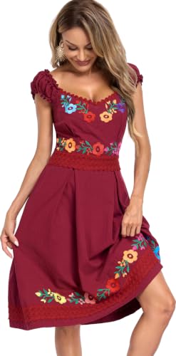 Image of Women's Mexican Dress Embroidered Causal Lace Party Dress