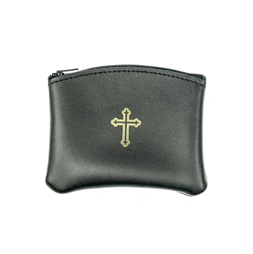 Intercession Genuine Leather Rosary Pouch Keepsake for Catholic Prayer Rosary Beads (Cross - 3in x 4in)
