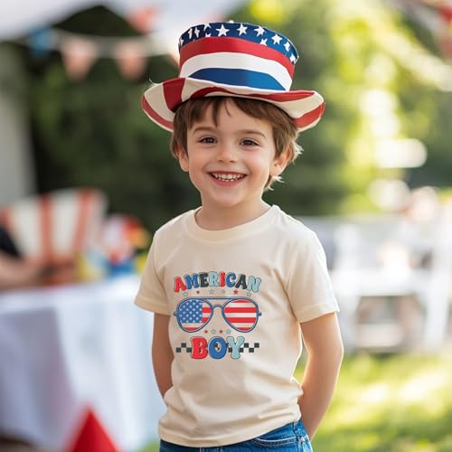 Image of Kid 4th of July T-Shirts Boys Girls American Flag Shirt Patriotic Top Short Sleeve Tees 2-12 Years