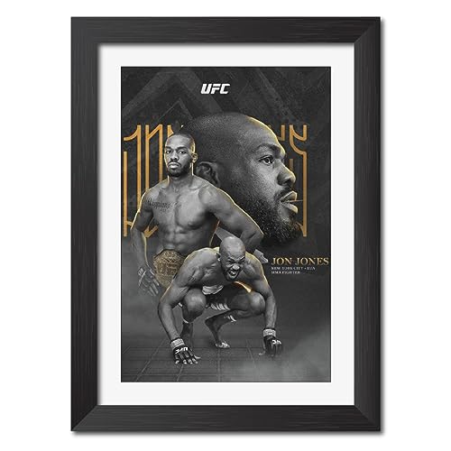Image of TenorArts Jon Jones MMA Poster Frame Fighter Laminated Photo Framed Painting with Matt Finish Black Textures (12 inches x 9inches)