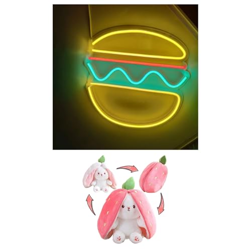 Image of EITHEO Stuffed Animal Plushie Stuffed Toy for Kids (Neon Burger + Bunny)