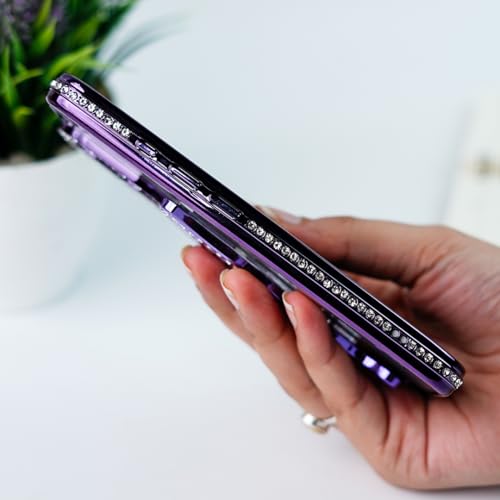 Image of PEEPERLY Back Cover Case for iPhone 15 Pro Scratch Resistant Anti-Slip TPU Shockproof Protective Durable Glamorous Rhinestone Butterfly Glitter Case for Girls & Women(Purple)