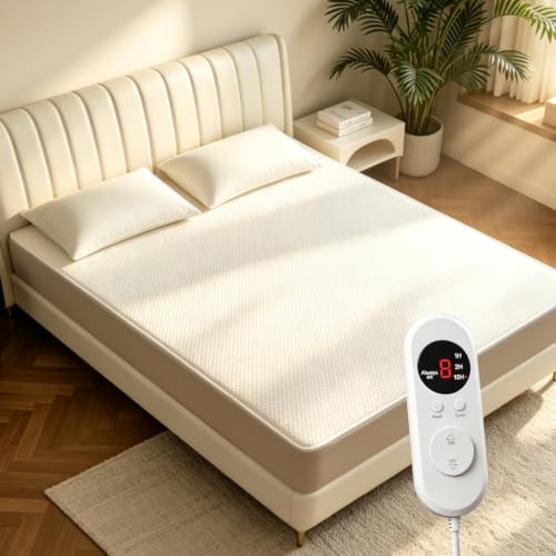 Heated Mattress Pad - Full Size(54x75) Electric Bed Pad Bed Warmer One Zone Control 8 Heat Settings 10 Hour Auto Off Overheat Protection Thick Underblanket Sheet Machine Washable Ivory
