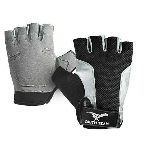 Luva Meio Dedo Gel Ciclista S. R. Pró - Palma Couro (P, Cinza/Preto)
