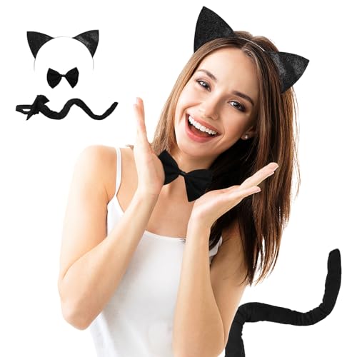 Justuft 3 Pieces Glitter Black Cat Ears, Average size