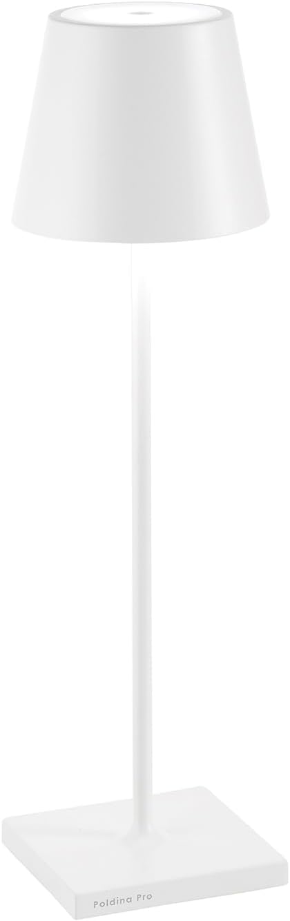 Zafferano, Poldina Pro Lamp, Rechargeable Cordless Table Lamp with Touch Controls, Suitable for Indoor and Outdoor, Dimmer, 2200-3000 K, Height 14.9 Inches, White Color