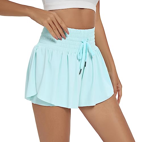 Image of Flowy Athletic Shorts for Women Gym Yoga Workout Running Biker Spandex Butterfly Tennis Skirts Cute Clothes Summer
