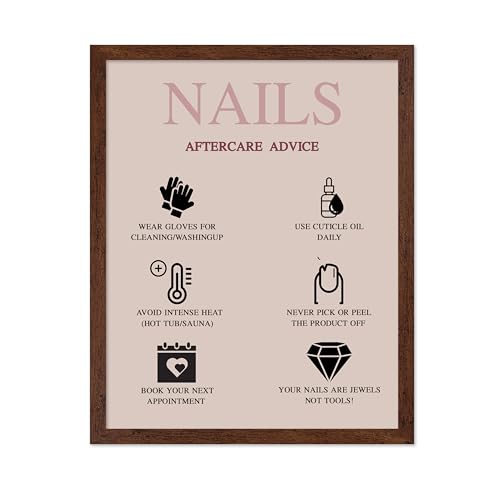 Image of Poster Master Nails Aftercare Advice Print - Fashion Poster - Manicure Art - Trendy Gift for Men, Women & Fashionista - Chic Decor for Salon, Spa or Nail Bar - 11x14 Brown Framed