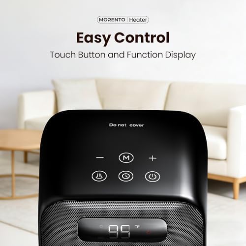 MORENTO Space Heater, 70° Oscillation, LED Display, 12H Timer, Thermostat, Overheat Protection, ECO, Small Space Heaters for Indoor Use, 1500W Ceramic, Heater for Bedroom, Office, Home (Black, 1 Pack) — view 6