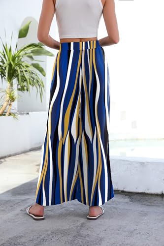 Women High Waisted Palazzo Pants Flare Wide Leg Boho Printed with Pockets4