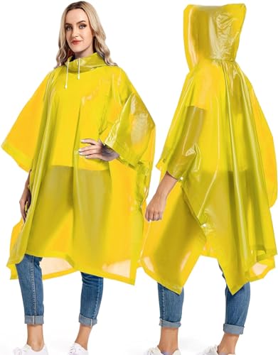 Image of Allextreme EVA Poncho Raincoat Transparent Hooded Water Resistant Rain Jacket with Sleeves for Women Men Camping Rainy Season Travel (Yellow)