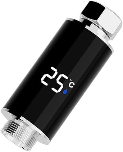 FABULETTA Cabezal de ducha LED hidroeléctrico con pantalla de temperatura del agua, termómetro seguro para baño de bebé, negroplata