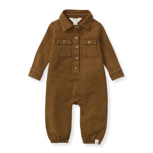 Image of Burt's Bees Baby Baby Boys Jumpsuit, 100% Organic Cotton One-piece, Long Sleeve Button Down Coverall