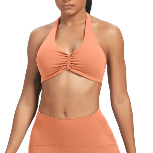 Image of Aoxjox Women's Workout Sports Bras Fitness Taylor Scrunch Halter Bra Yoga Crop Tank