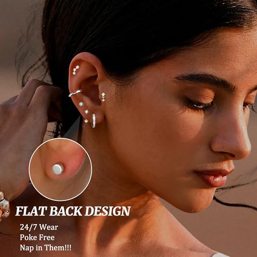 LOYALLOOK Hypoallergenic Flat Back Earrings for Women Trendy 20G Surgical Stainless Steel Earrings Gold Cartilage Earring Stacks Small Flatback Stud Earring Sets for Multiple Piercing3
