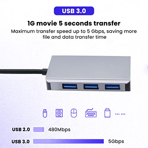 Image of Verilux 6 in 1 Portable Aluminum Type C Hub with TF /Micro SD Card Slot,3 USB 3.0 Ports DC 5V Charging Port Compatible for PC, Laptops,MacBook Pro /Air,Printer