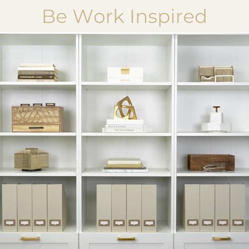 BLU MONACO | Cardboard Magazine File Holder Set of 6 | Vertical Magazine File Holder with Label Slots | Beige Linen Foldable File Organizers for Desk Shelf Office - Image 3