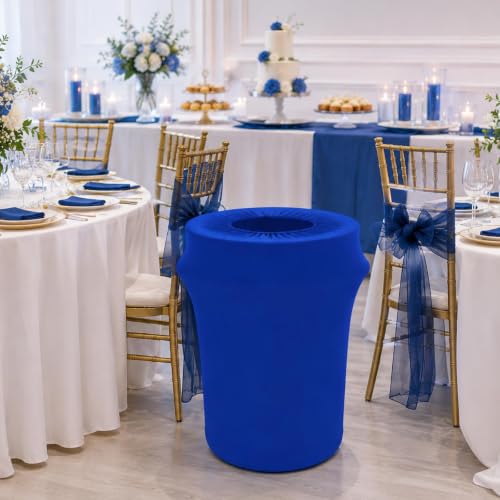 Image of Tanlade 2 Pcs 32 Gallon Stretch Spandex Trash Can Covers Round, Blue