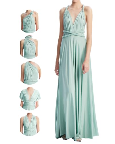Abito infinito per damigelle d'onore, abiti da invitata per matrimonio per donne, abito a portafoglio lungo e convertibile taglie forti, Salvia, Taglia unica