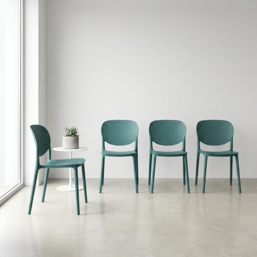 Image of INNOWIN Casper Stackable Arm Chair | Accent Chair for Living Room Home, Bedroom, Cafe and Hotels | 3- Year Warranty | Set of 4 | Plastic | Peacock Blue