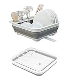 Multifunctional kitchen storage dish rack kitchen storage basket tableware storage rack drain dish rack plastic folding dish rack white gray1 pack (gray)