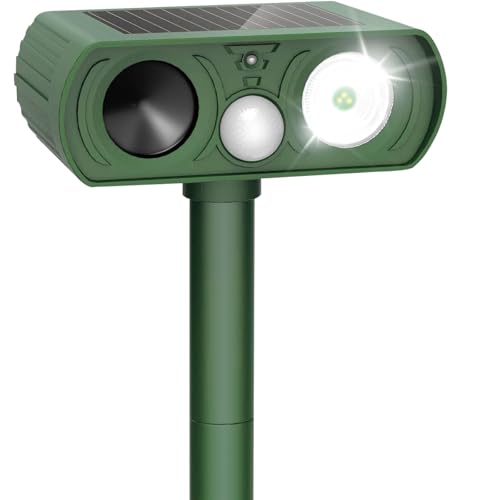 POWTOR Repelente ultrasónico de gatos para jardines, Reino Unido, disuasivos solares para gatos para jardines, disuasivos de zorros con IPX5 impermeable, sensor de movimiento PIR, flash LED, repelente