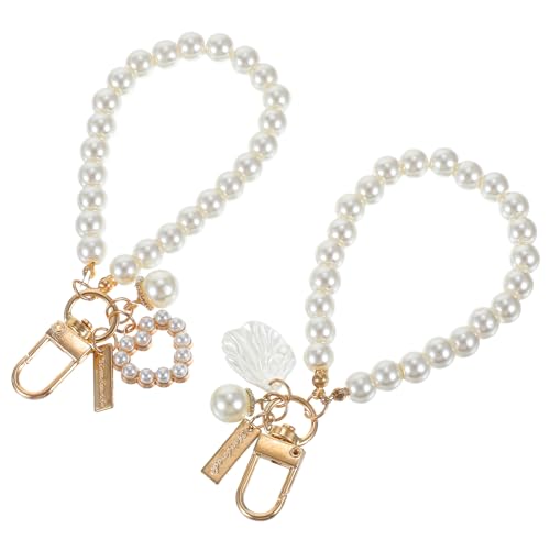 Bremorou 2 Stück Kurze Handykette Perlen Schlüsselanhänger Gold Schlüsselband Autoschlüsselanhänger Phone Charms Pearl Keychain, Kurz Süße Handy Anhänger, Herz Handyanhänger Charm, Für Autoschlüssel