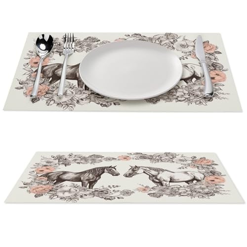 Set de table fleur et cheval idéal pour repas en terrasse et table de salle à manger - 2