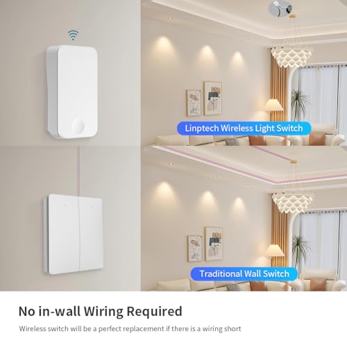 Wireless-Light-Switch-and-Receiver-kitSelf-Powered-Remote-Wall-Switches-with-Smart-WiFi-Relay-for-Ceiling-Light-Fan-Lamp500Ft-RangeAPPVoice-Control-Compatible-with-Tuya-Alexa