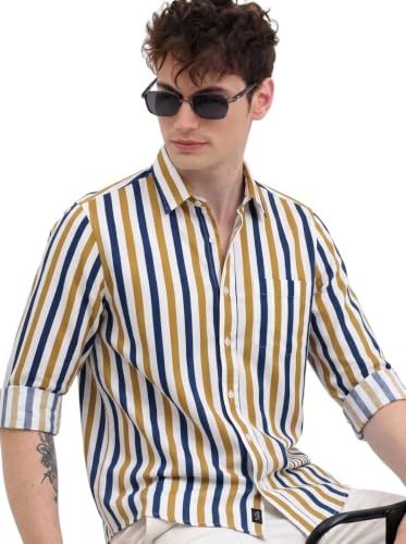 Image of Youth First Men's Cotton Blend Casual Shirt | Regular Fit Solid Full Sleeve Button Down Collared Shirts | Comfortable Formal Office Business Casual for Men