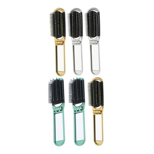 IWOWHERO 6個 折りたたみミラー付きヘアブラシ点 コンパクト携帯用くし 髪のもれ解消と頭皮マッサージ用 多彩カラー選択可能 旅行 通勤 通学