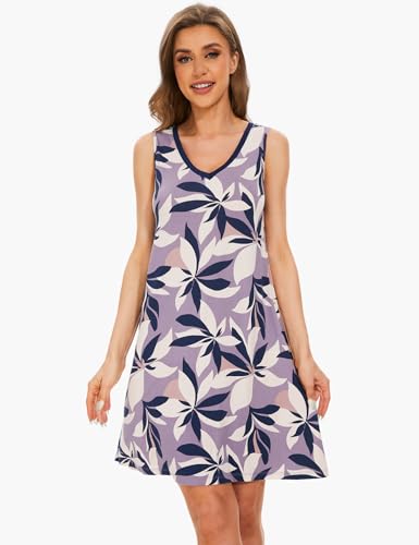 Image of GYS Cooling Bamboo Viscose Nightgowns for Women, Lightweight Sleeveless V Neck Sleep Shirt for Hot Sleepers, Soft Night dress