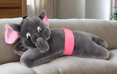 Image of Tickles Elephant Soft Stuffed Plush Animal Bolster Pillow Cushion for Kids Boys & Girls Birthday Gift (Size: 40 cm Color: Grey)