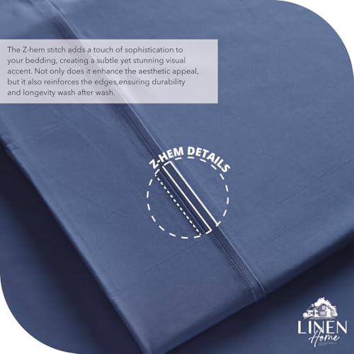 Image of Linen Home 6 Piece Cal King Cotton Sheet Set, 100% Cotton Percale, 4 Pillowcases, Deep Pocket with All Around Elastic Sheet, Crisp Breathable Bedding, Hotel Luxury, Dark Blue
